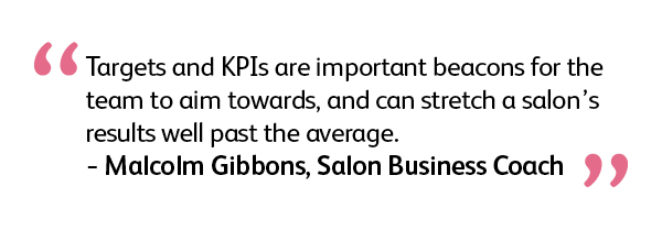 “Targets and KPIs are important beacons for the team to aim towards, and can stretch a salon's results well past the average.” – Malcolm Gibbons, Salon Business Coach