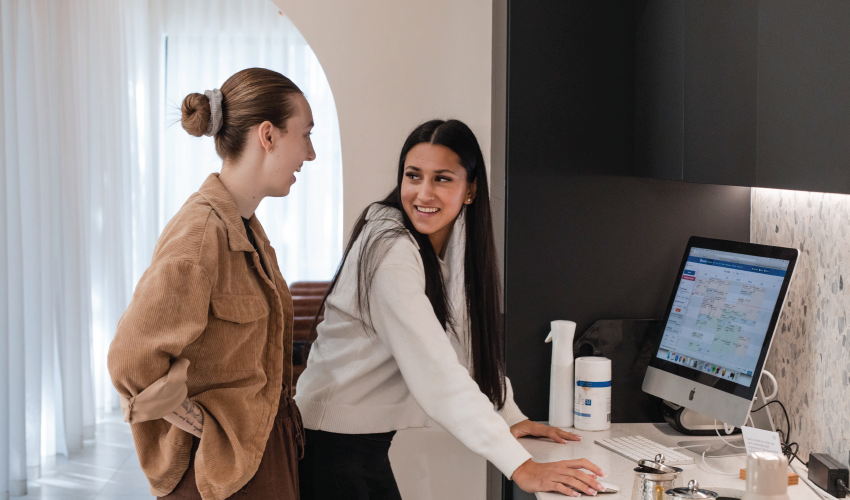 women talking as a team